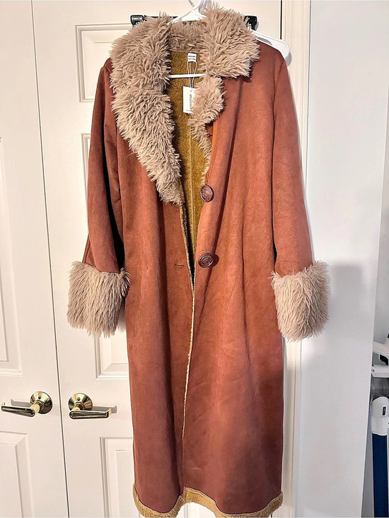Missguided Jackets & Blazers - MSdoset Faux Fur Trim Long Coat in Brown